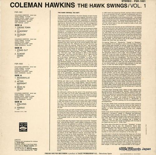 HAWKINS, COLEMAN the hawk swings vol.1 FSR-1001