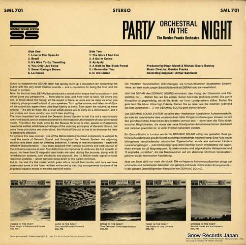 FRANKS, GORDON, AND HIS ORCHESTRA orchestral in the night SML701