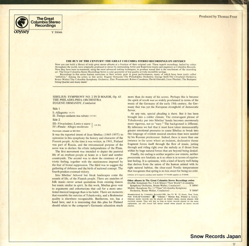 ORMANDY, EUGENE sibelius; symphony no.2 Y30046