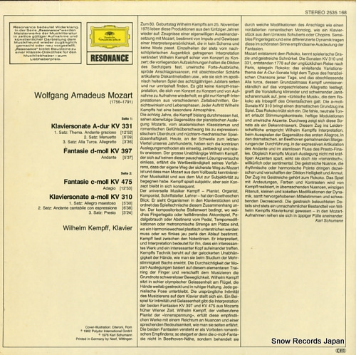 KEMPFF, WILHELM mozart; sonate a-dur kv331 mit dem turkischen marsch 2535168
