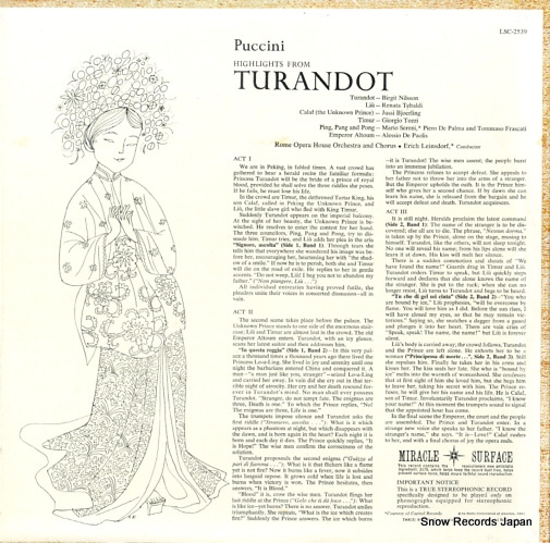 LEINSDORF, ERICH puccini; turandot LSC-2539
