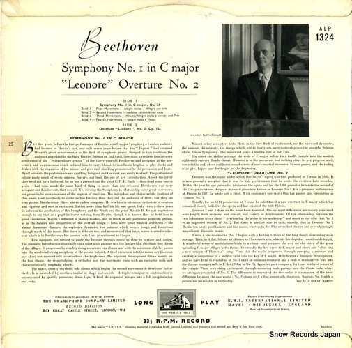 FURTWANGLER, WILHELM beethoven; symphony no.1/