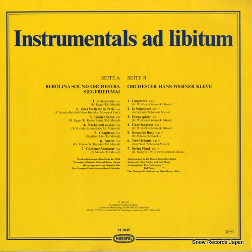 BEROLINA SOUND ORCHESTRA instrumentals ad libitum M2049