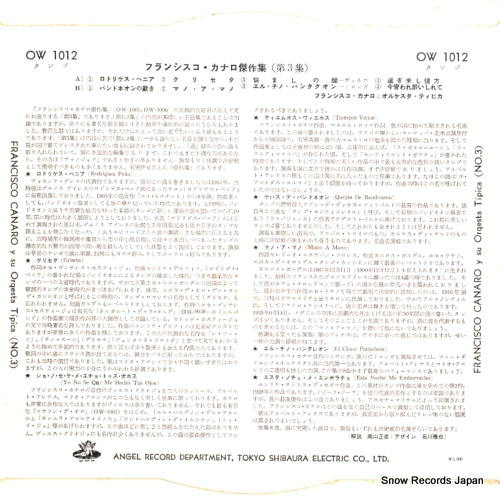 CANARO, FRANCISCO francisco canaro y su orquesta tipica (no.3) OW1012