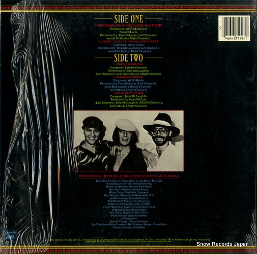 MCLAUGHLIN, JOHN/AL DI MEOLA/PACO DE LUCIA friday night in san francisco FC37152