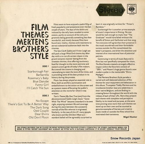 MERTENS BROTHERS STYLE great film themes S63489