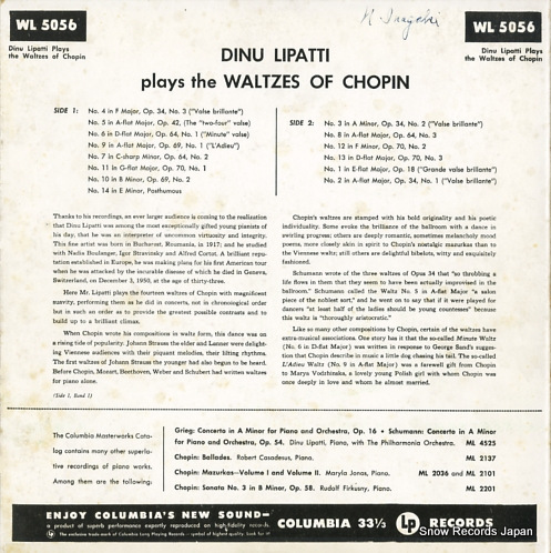 LIPATTI, DINU plays waltzes by chopin WL5056