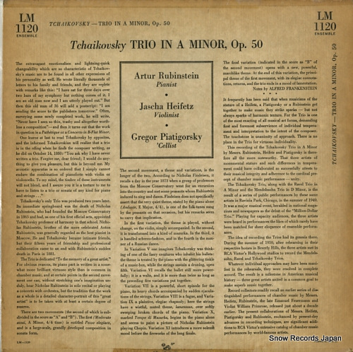 RUBINSTEIN, ARTUR tchaikovsky; trio in a minor, op.50 LM-1120