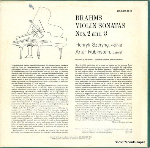 SZERYNG, HENRYK brahms; violin sonatas no.2 & 3 LM-2619