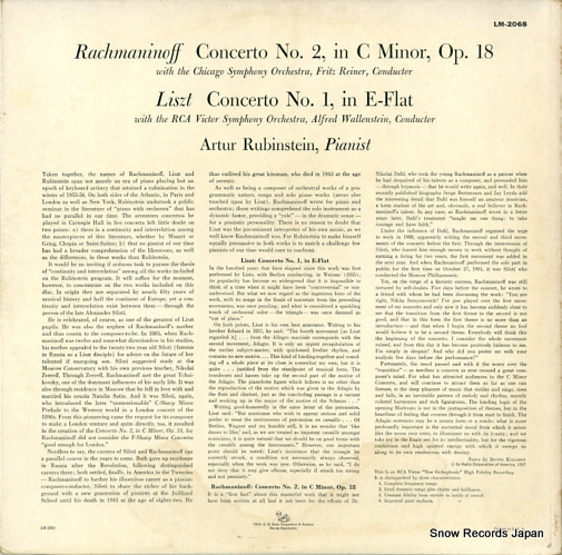 RUBINSTEIN, ARTUR rachmaninoff; concerto no.2 LM-2068