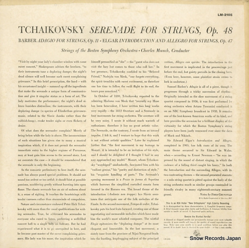 MUNCH, CHARLES tchaikovsky; serenade for strings LM2105