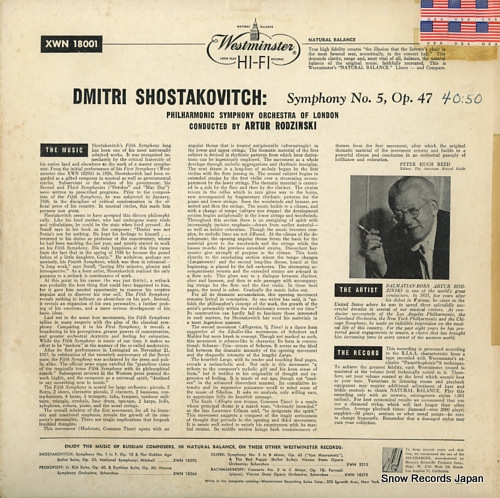 RODZINSKI, ARTUR shostakovitch; symphony no. 5 XWN18001