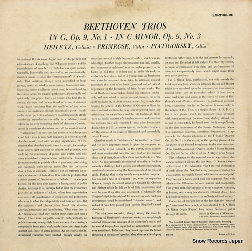 HEIFETZ, JASCHA beethoven; trio no.1 / no.3 LM2186