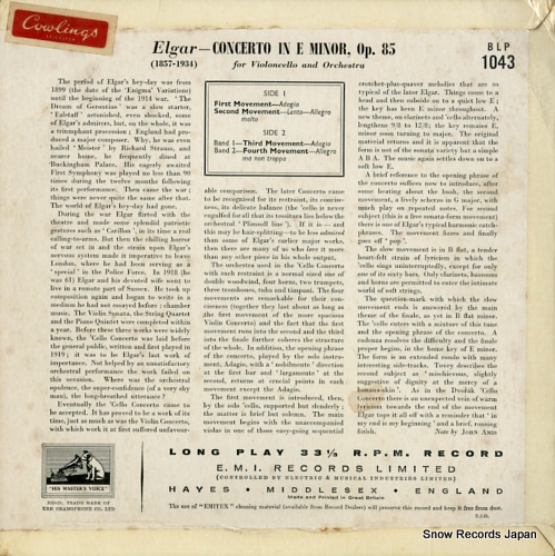 TORTELIER, PAUL elgar; concerto in e minor, op.85 BLP1043