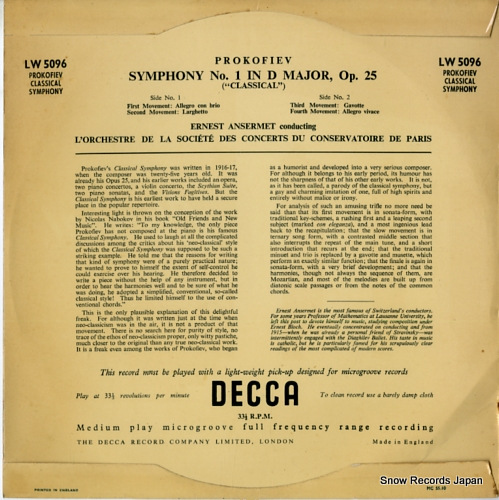 ANSERMET, ERNEST prokofiev; symphony no.1 