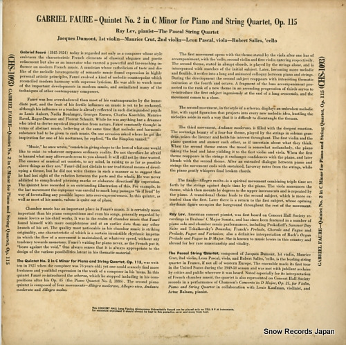LEV, RAY faure; piano quintet in c minor CHS1093