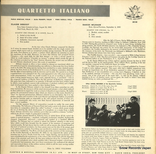 QUARTETTO ITALIANO debussy; quartet in g minor op.10 ANG.35130