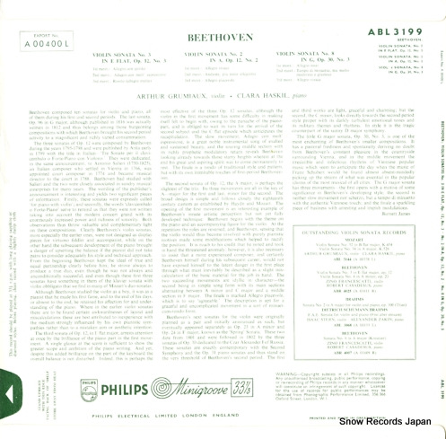 GRUMIAUX, ARTHUR beethoven; sonatas for violin and piano no.2,no.3,no.8 ABL3199
