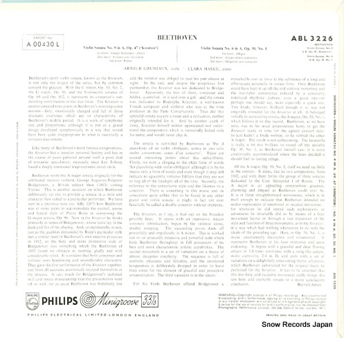 GRUMIAUX, ARTHUR beethoven; sonatas for violin and piano no.9,no.6 ABL3226