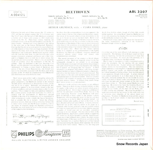 GRUMIAUX, ARTHUR beethoven; sonatas for violin and piano no.7,no.10 ABL3207