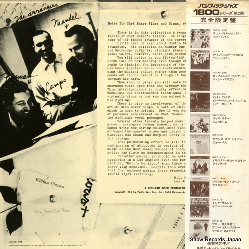 BAKER, CHET sings and plays GXF3111