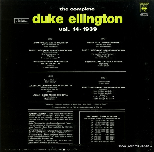 ELLINGTON, DUKE the complete duke ellington vol.14 1939 CBS88521