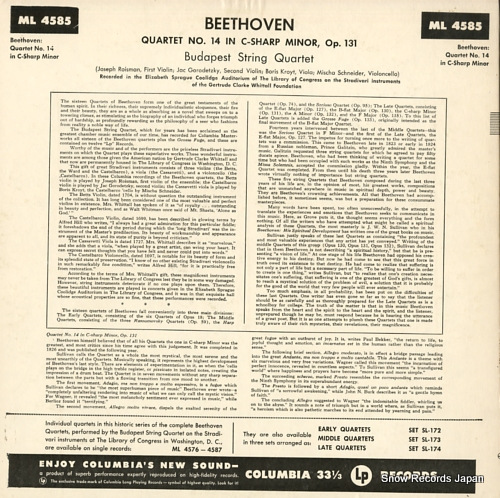 BUDAPEST STRING QUARTET, THE beethoven; quartet no.14 ML4585