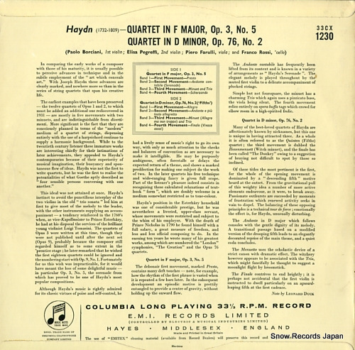QUARTETTO ITALIANO haydn; quartet no.5, no.2 