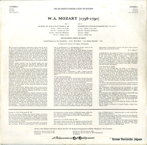 BUDAPEST STRING QUARTET, THE mozart; quartet no.16, no.17 