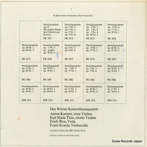WIENER KONZERTHAUS QUARTETT haydn; streichquartette nr.9, nr.10 PR3085 / FK50137