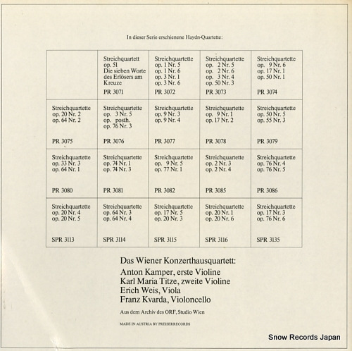 WIENER KONZERTHAUS QUARTETT haydn; streichquartette nr.72, nr.74 PR3081 / FK50133