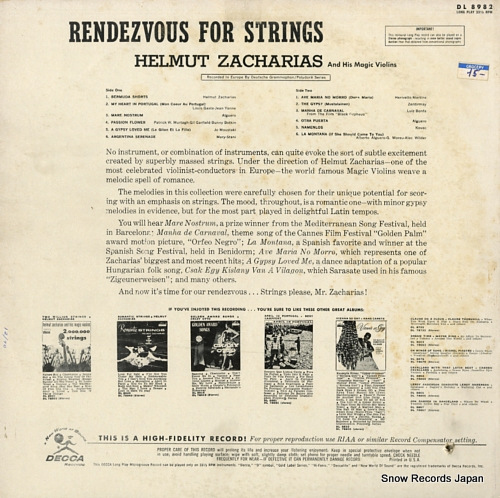 ZACHARIAS, HELMUT rendezvous for strings DL8982