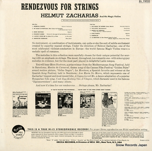 ZACHARIAS, HELMUT rendezvous for strings DL78982
