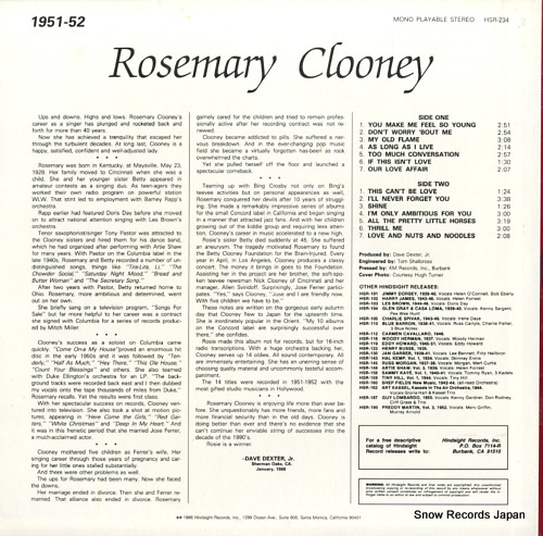CLOONEY, ROSEMARY the uncollected rosemary clooney 1951-1952 HSR-234