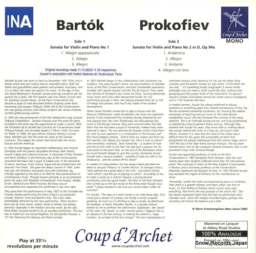 AUCLAIR, MICHELE bartok / prokofiev; sonatas for violin and piano COUP0011