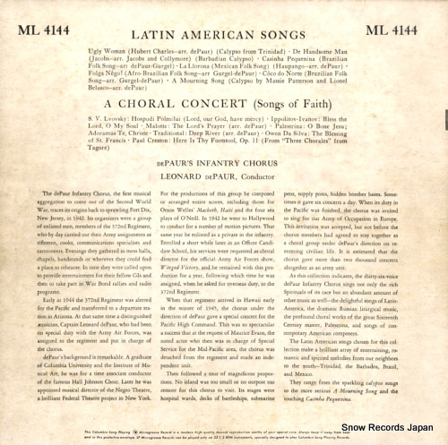 DE PAUR, LEONARD latin american songs / a choral concert ML4144