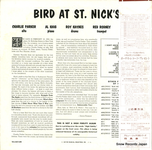 PARKER, CHARLIE bird at st.nick's VIJ-5015M