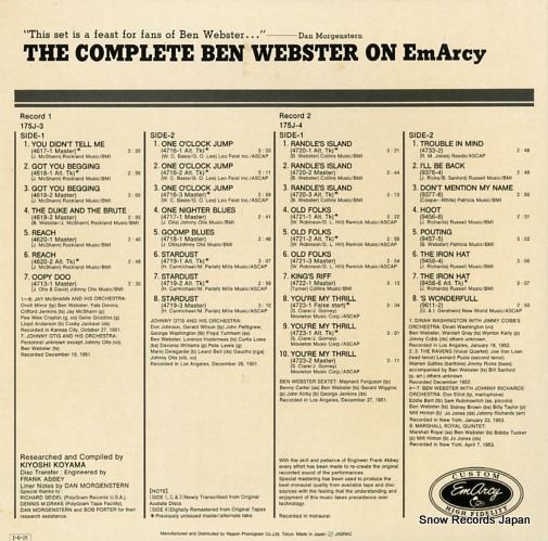 WEBSTER, BEN the complete ben webster on emarcy 175J-3