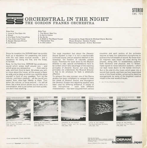 FRANKS, GORDON, AND HIS ORCHESTRA orchestral in the night SML701