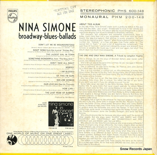 SIMONE, NINA broadway, blues, ballads PHM200-148