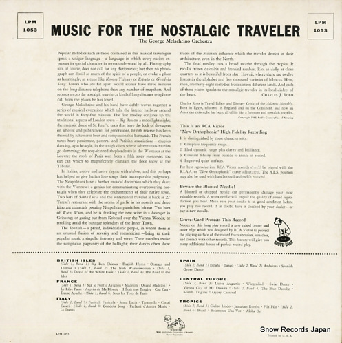 MELACHRINO STRINGS AND ORCHESTRA, THE music for the nostalgic traveler LPM-1053