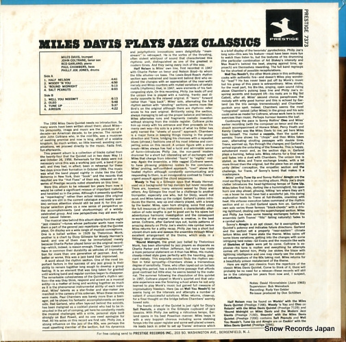 DAVIS, MILES miles plays jazz classics PRST7373