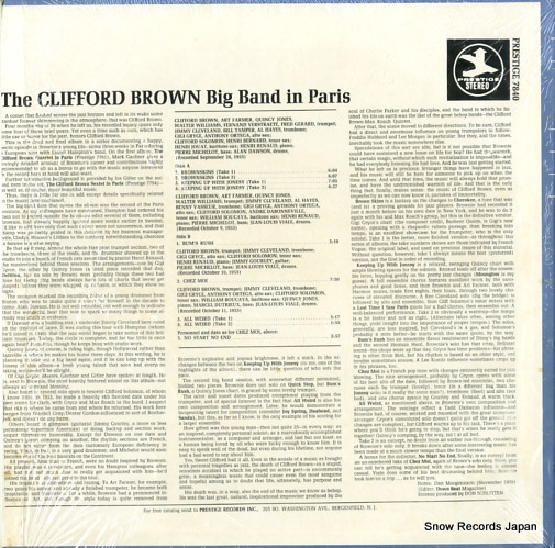 BROWN, CLIFFORD the clifford brown big band in paris PR7840