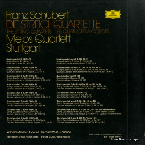 MELOS QUARTETT STUTTGART schubert; the string quartets 2740123