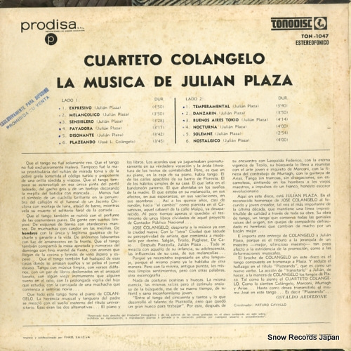 CUARTETO COLANGELO la musica de julian plaza TON-1047
