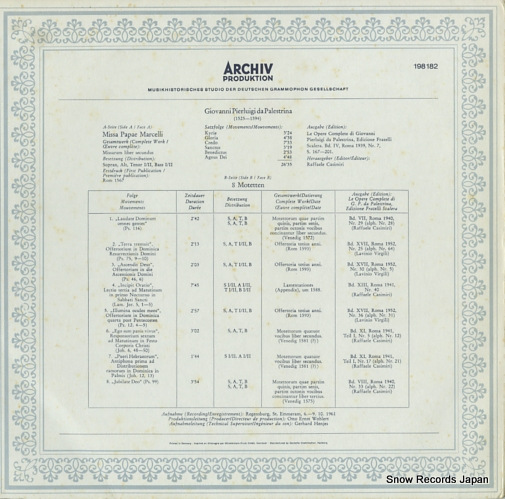 SCHREMS, THEOBALD palestrina; missa papae marcelli 8 motetten 198182