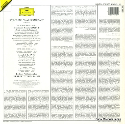 KARAJAN, HERBERT VON mozart; divertimento kv287 423610-1