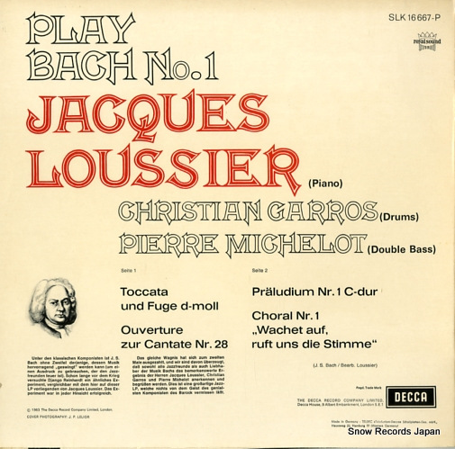 LOUSSIER, JACQUES play bach no.1 SLK16667-P