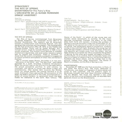 ANSERMET, ERNEST stravinsky; the rite of spring / divertimento ECS-537