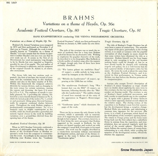 KNAPPERTSBUSCH, HANS brahms; variations on a theme of haydn op.56a STS15027